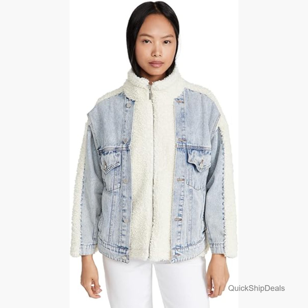 Denim Sherpa Jacket With Boucle Fabric And Zip Closure
